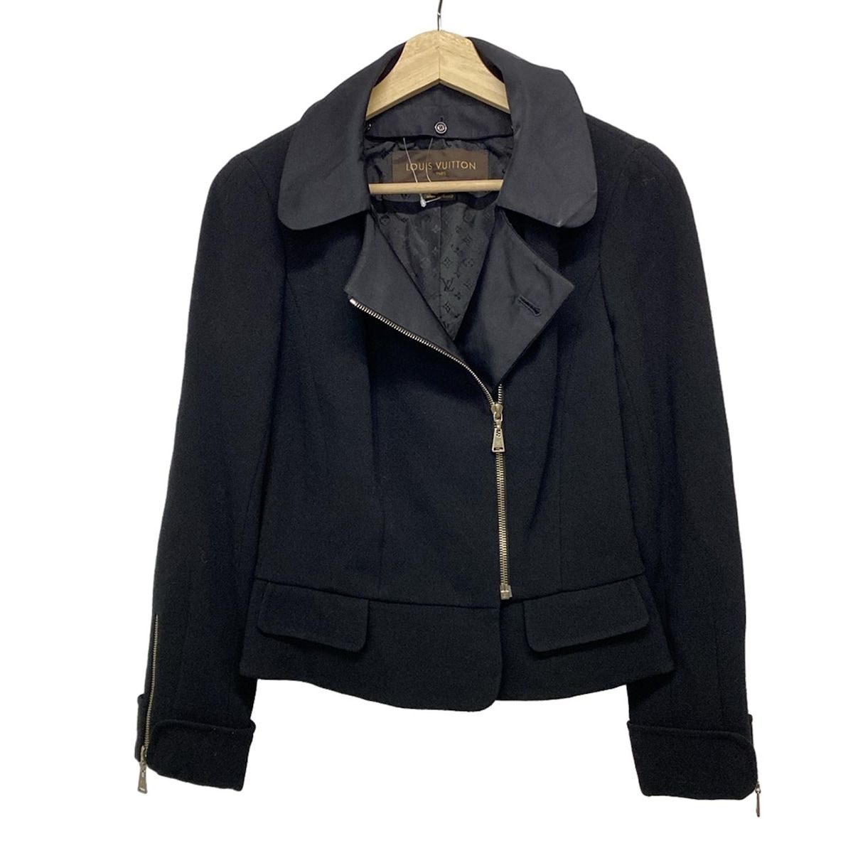 LOUIS VUITTON ルイヴィトン ライダースジャケット サイズ38 M レディース - RW 071 A 黒 長袖 ジップアップ 秋 ウール