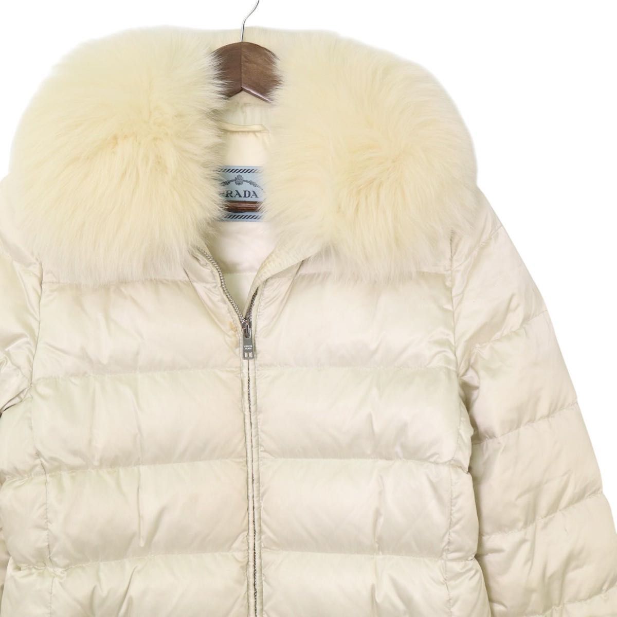 高級】PRADA プラダ ダウンコート ブルーフォックスファー Aライン