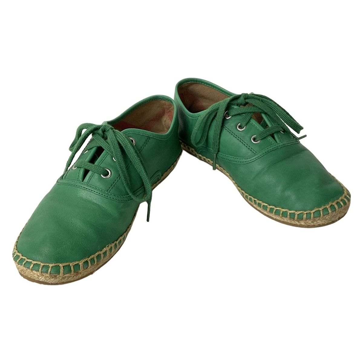 Burberry バーバリー シューズ 34 レディース - グリーン エスパドリーユ リネン レザー