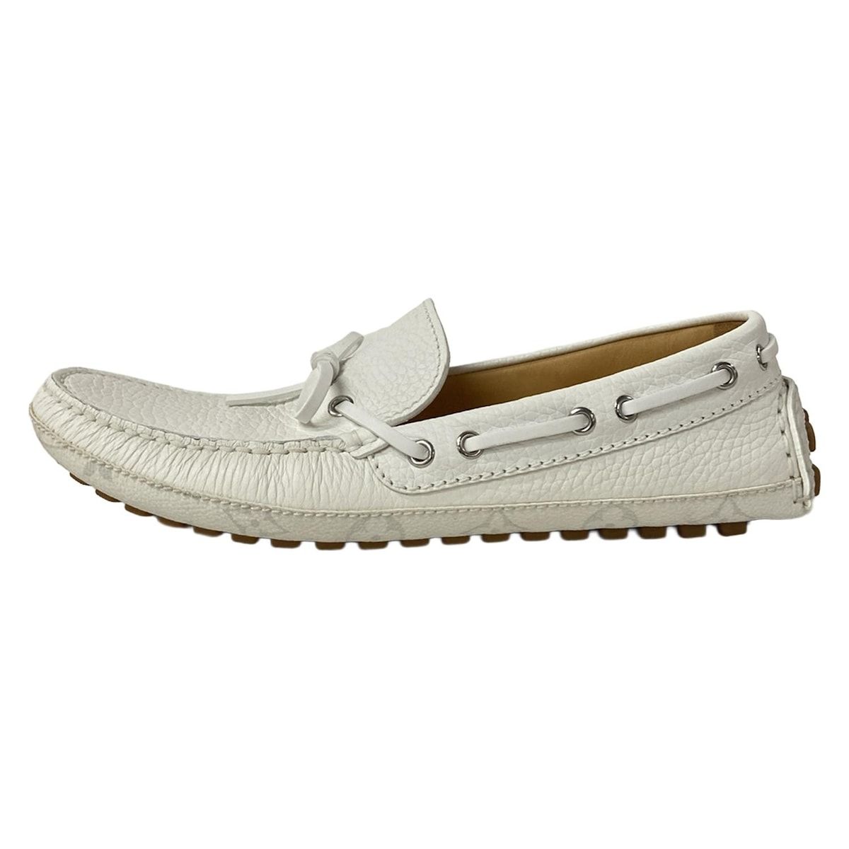 LOUIS VUITTON ルイヴィトン ドライビングシューズ 8 メンズ LV ドライバー ライン ローファー 白 レザー