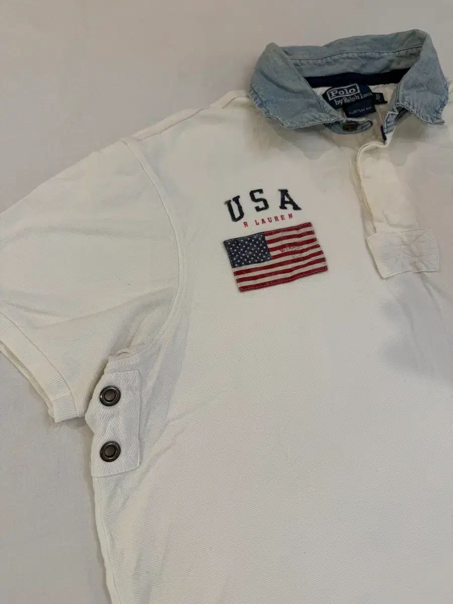 ポロ BIGポニー デニム カラー チーフキープ 星条旗 カラーTシャツ 白