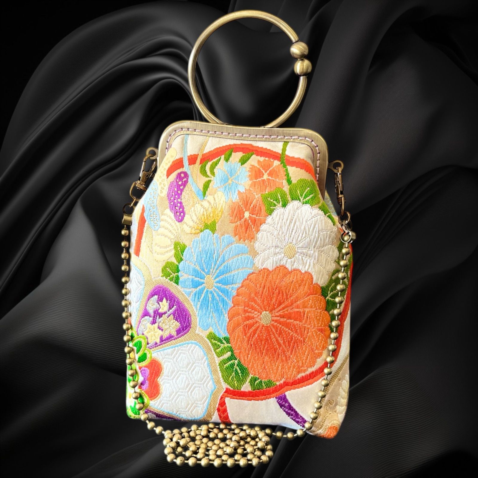 No 672 入れたまスマホ操作 着物スマホバッグ 着物サコッシュ