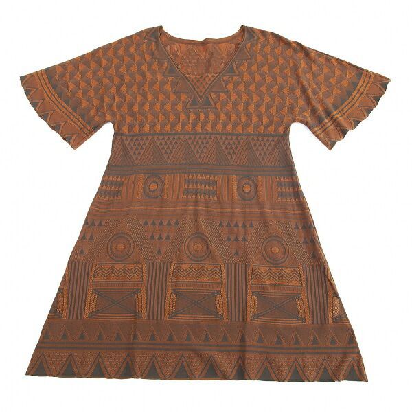 プリーツプリーズPLEATS PLEASE A POC ネイティブジャカードチュニックワンピース オレンジチャコール3