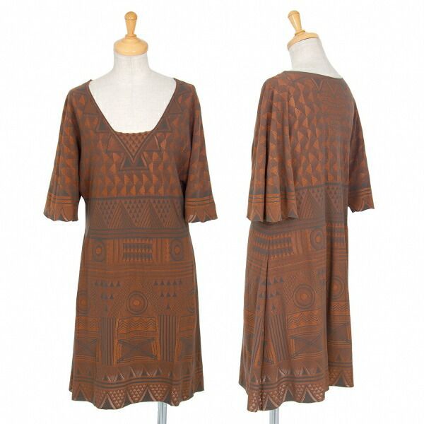 プリーツプリーズPLEATS PLEASE A POC ネイティブジャカードチュニックワンピース オレンジチャコール3