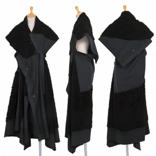 132 5. イッセイミヤケ ISSEY MIYAKE ボア装飾コットンドレス 黒3