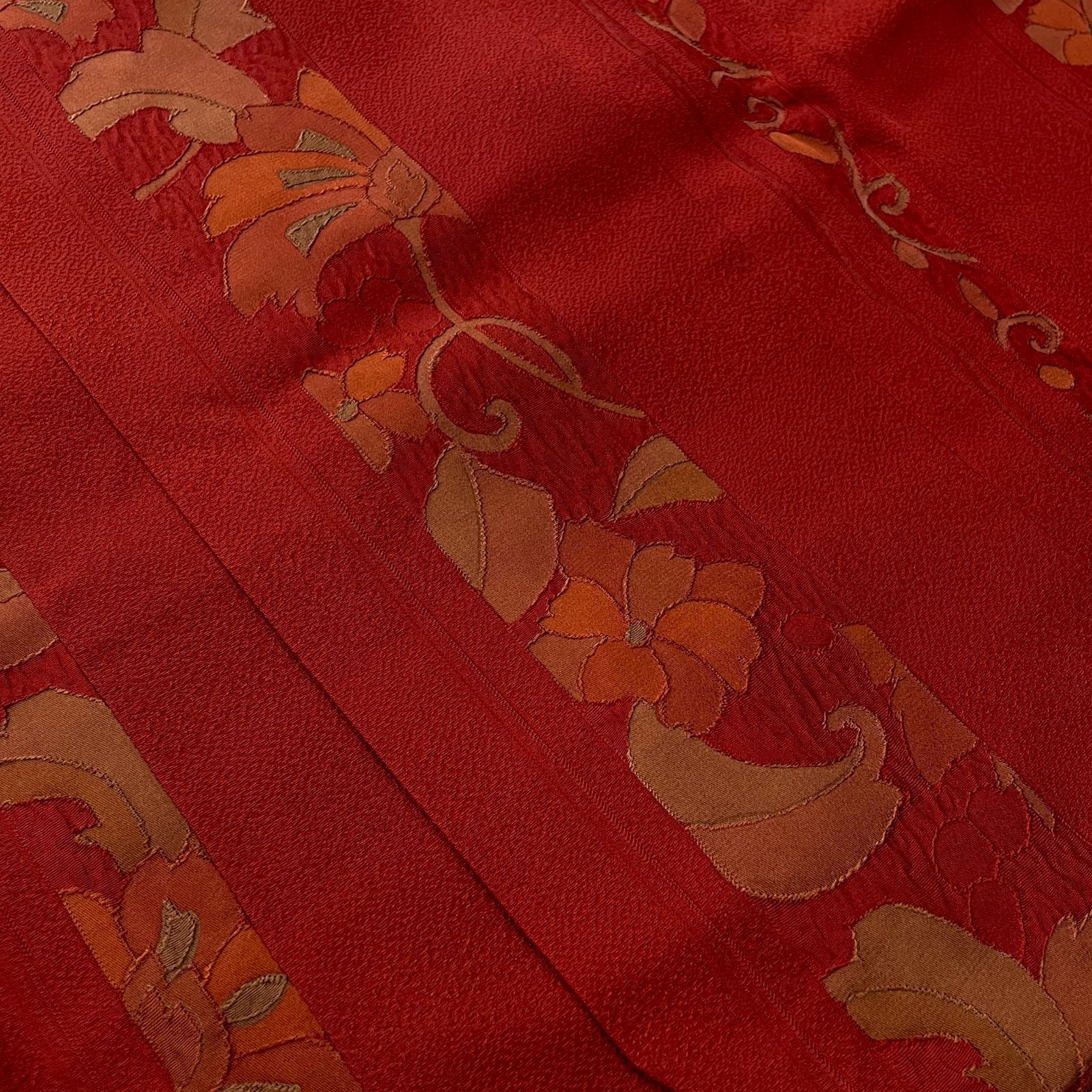  和装コート 道行 ロング丈 正絹 花更紗 エンジ色 手縫い 着物 kimonolove ♥品 一点物 オゾン消臭サービス A-2609 羽織 着物 浴衣