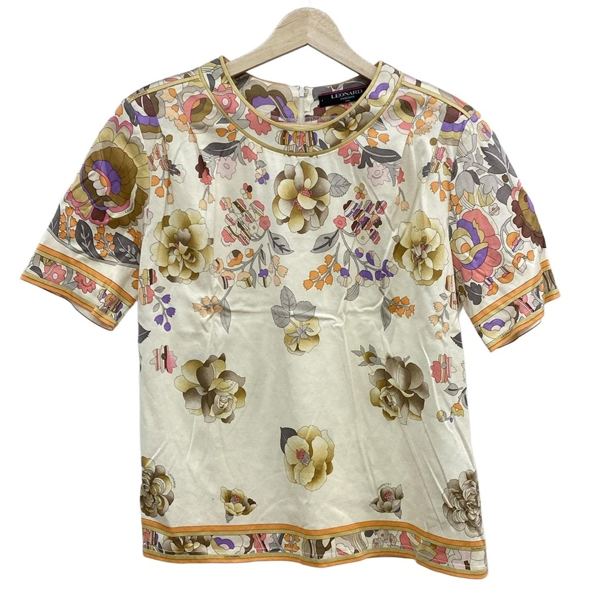 極美品✨レオナール 半袖ブラウス トリム 花柄 L レディース LEONARD