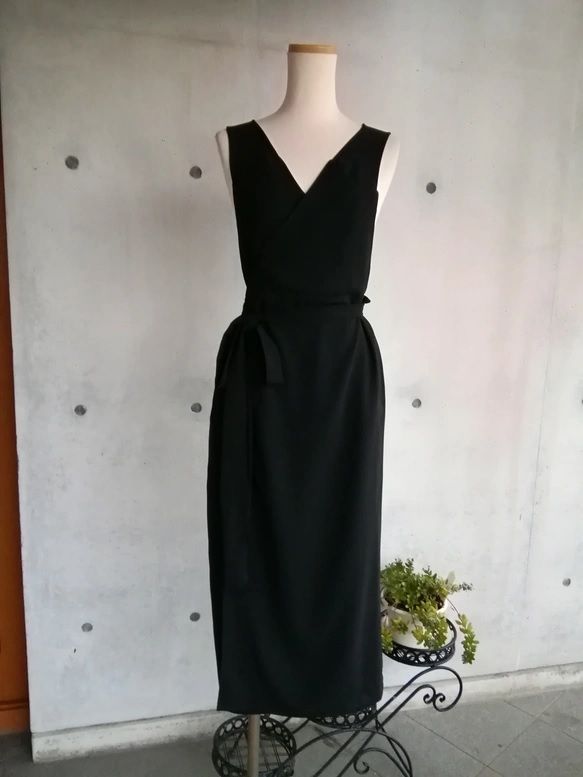 4 L 6 ツイルストレッチ 黒 茶道お稽古用エプロン羽織って着るウエストリボン127100 28 2