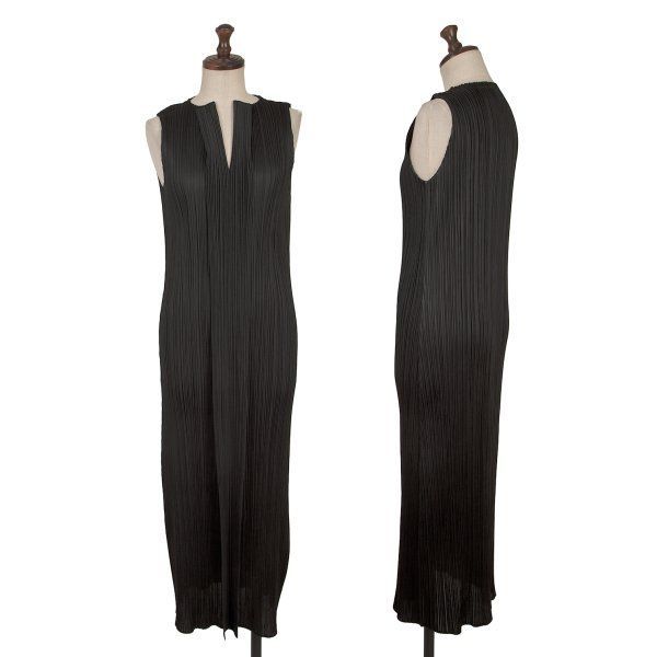 プリーツプリーズPLEATS PLEASE ノースリーブスキッパープリーツワンピース 黒4