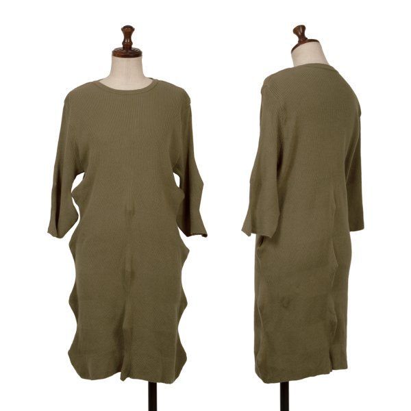 イッセイミヤケハートISSEY MIYAKE HaaT ジグザグリブチュニック カーキ2