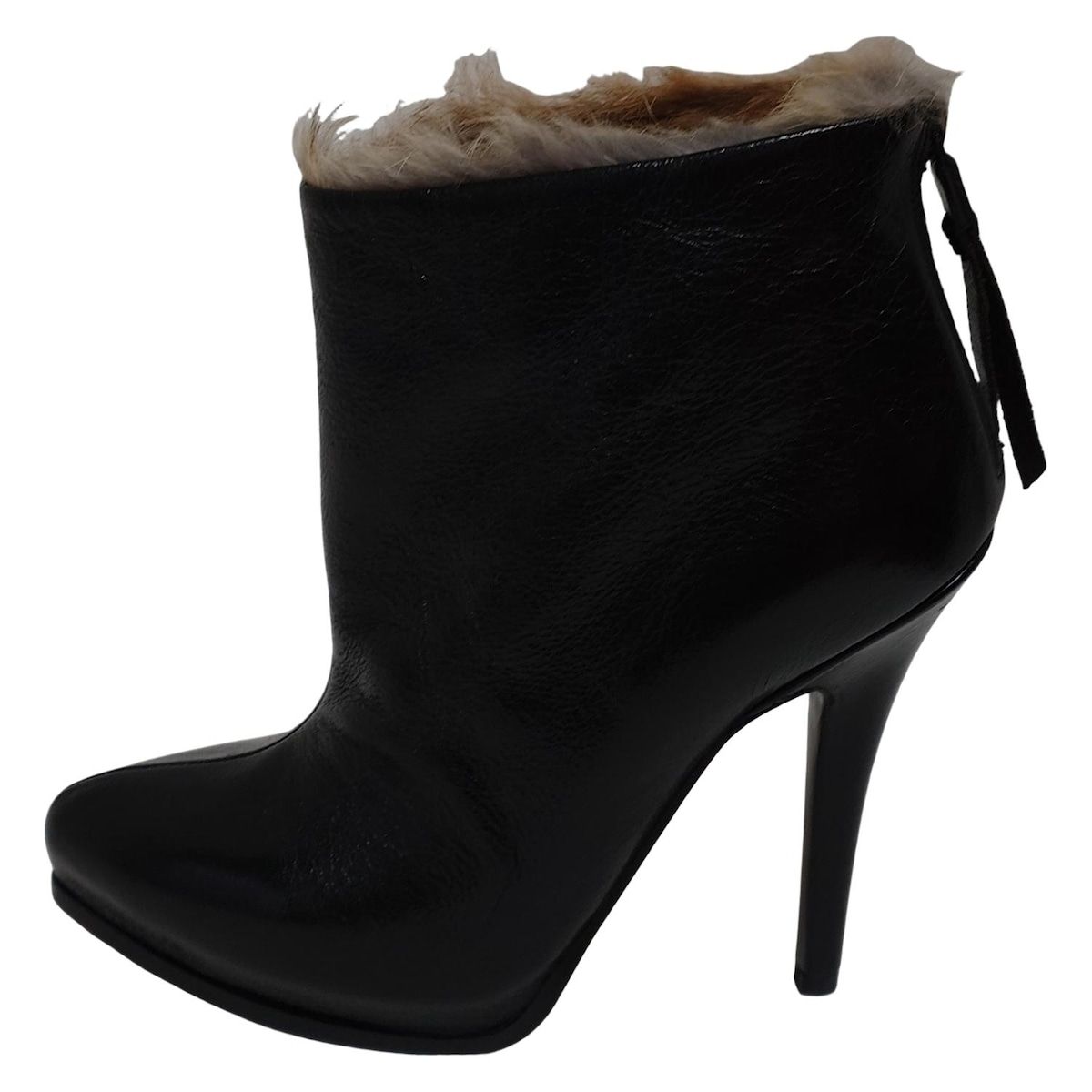 ータ ショートブーツ 36 レディース 黒 ベージュ レザー ファー