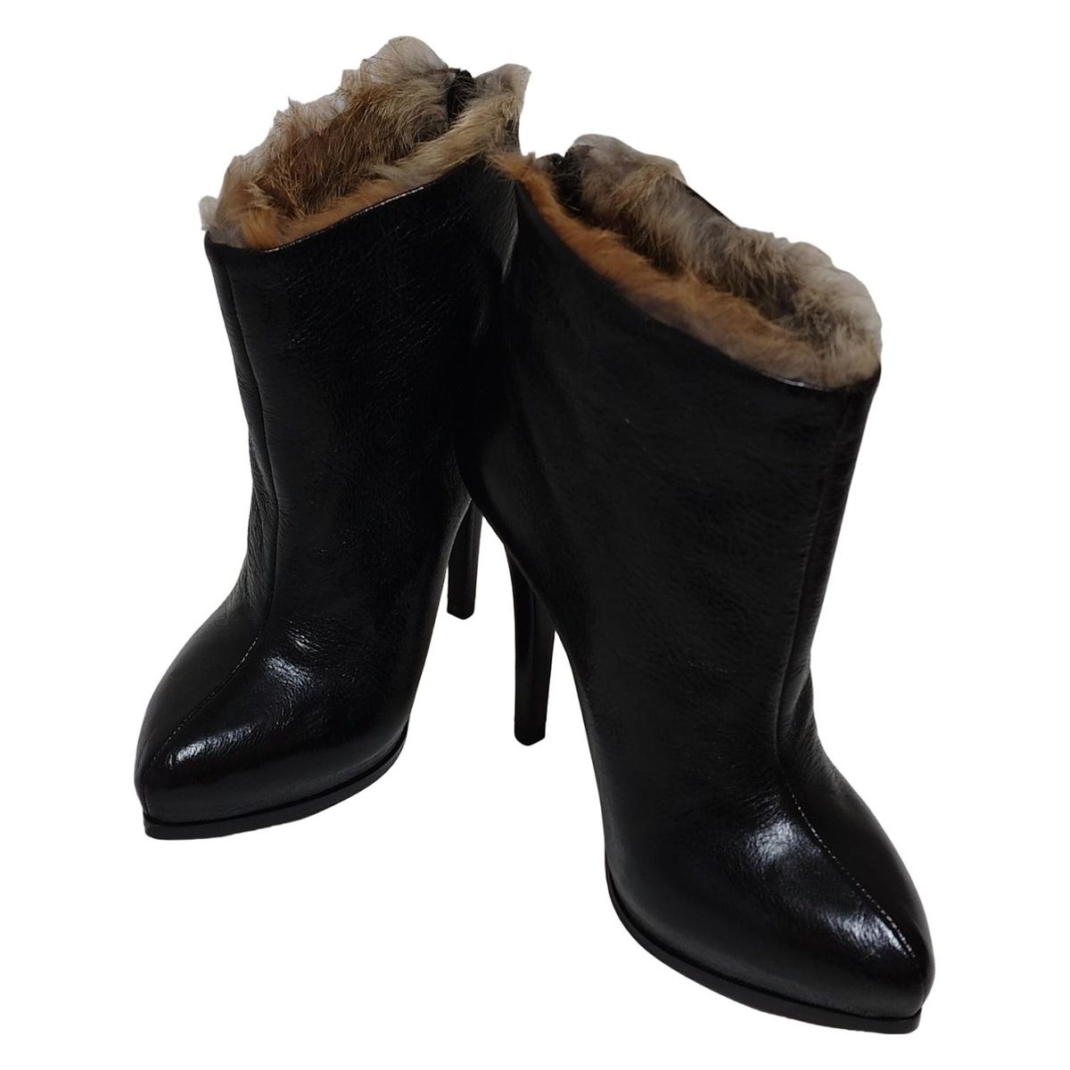 ータ ショートブーツ 36 レディース - 黒×ベージュ レザー ファー