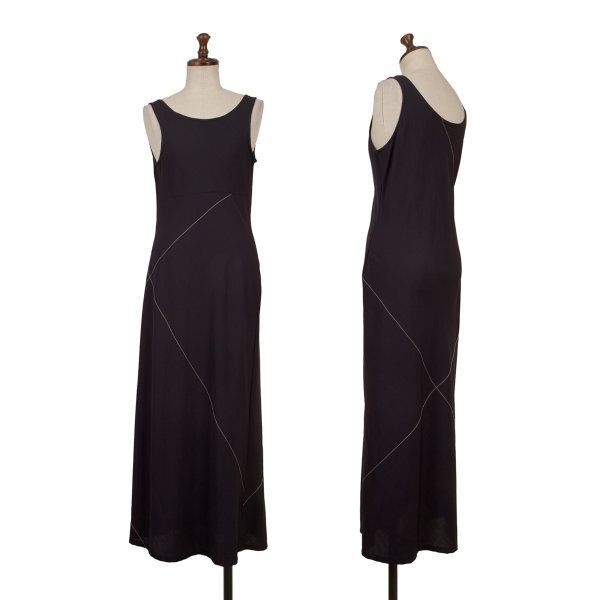 ワイズY s ホワイトステッチウールノースリーブワンピース 紺M位