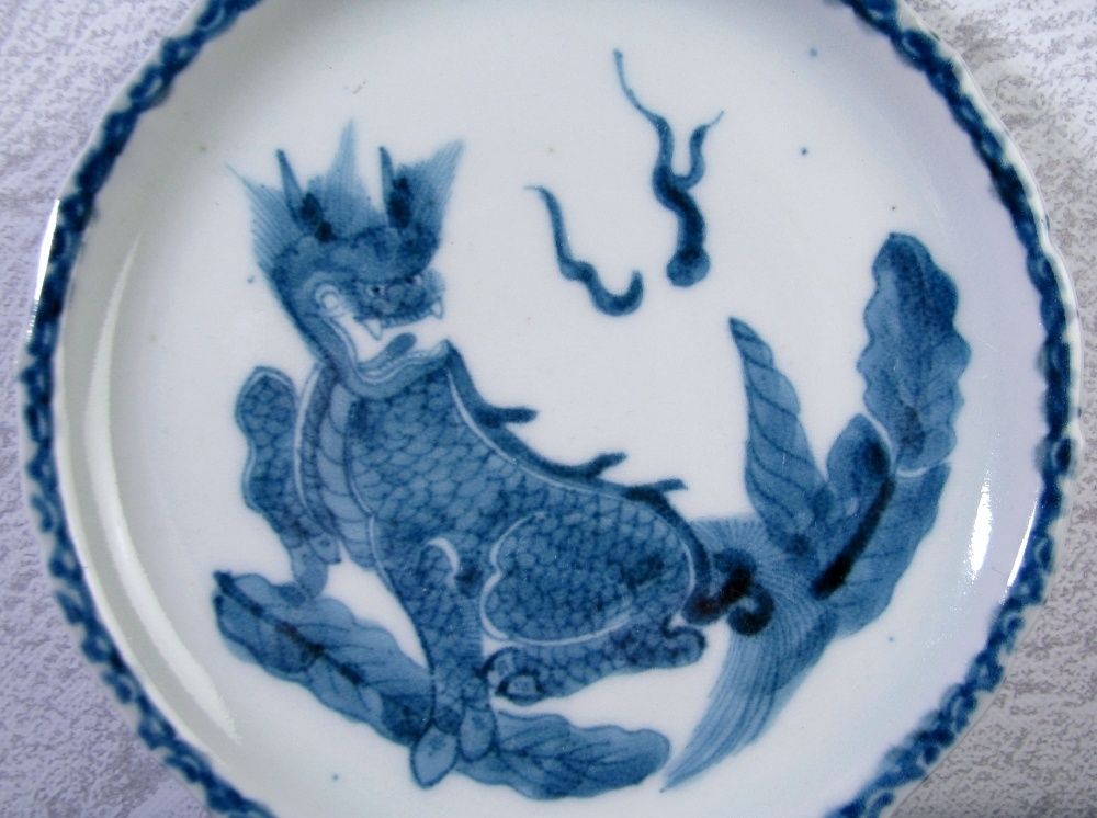 古伊万里 染付 麒麟文5寸皿 幅 15 5 cm 江戸時代 25 L 008