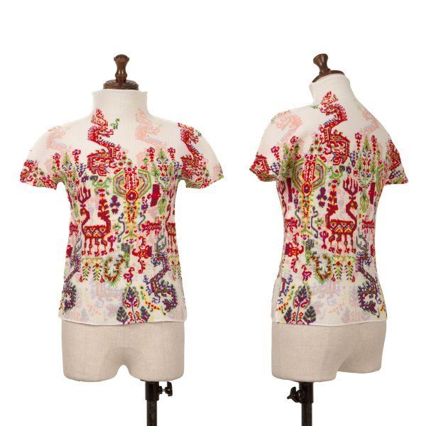 イッセイミヤケ ミーISSEY MIYAKE me 民族プリントストレッチプリーツ