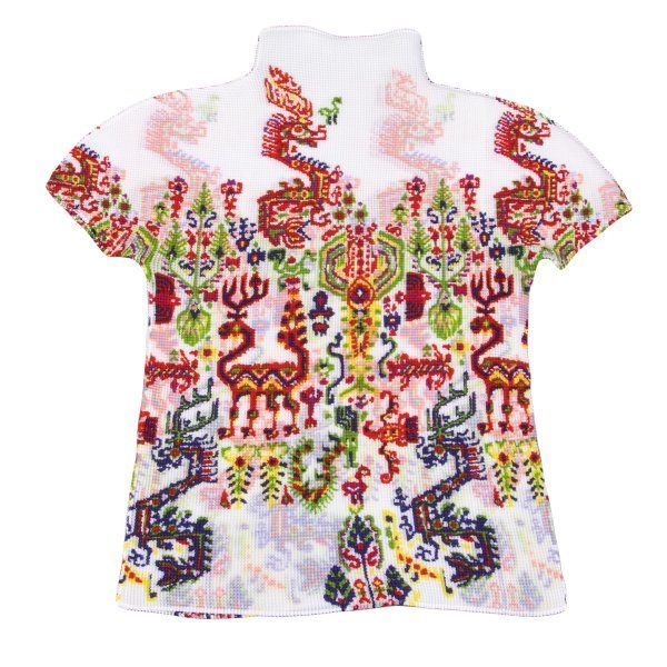 イッセイミヤケ ミーISSEY MIYAKE me 民族プリントストレッチプリーツ