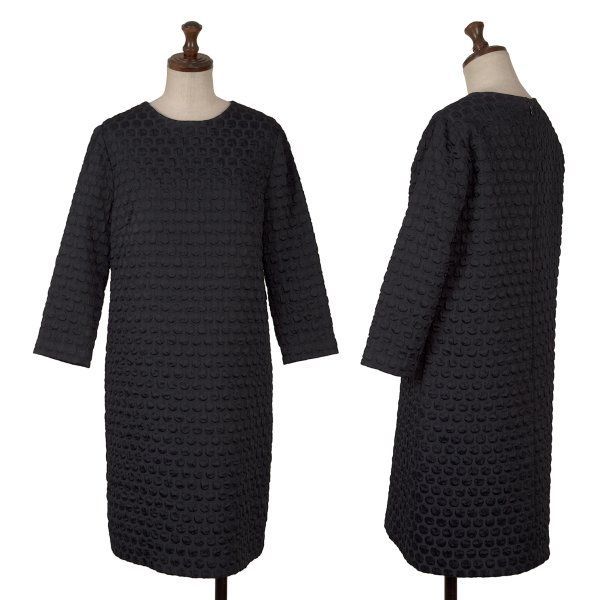 ビューティーアンドユース ユナイテッドアローズBEAUTY YOUTH TUNITED ARROWS ドットジャガード8分袖ワンピース 紺M位