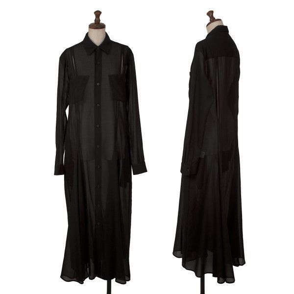 リミフゥLIMI feu シルク混コットンシースルースラッシュシャツワンピース 黒2