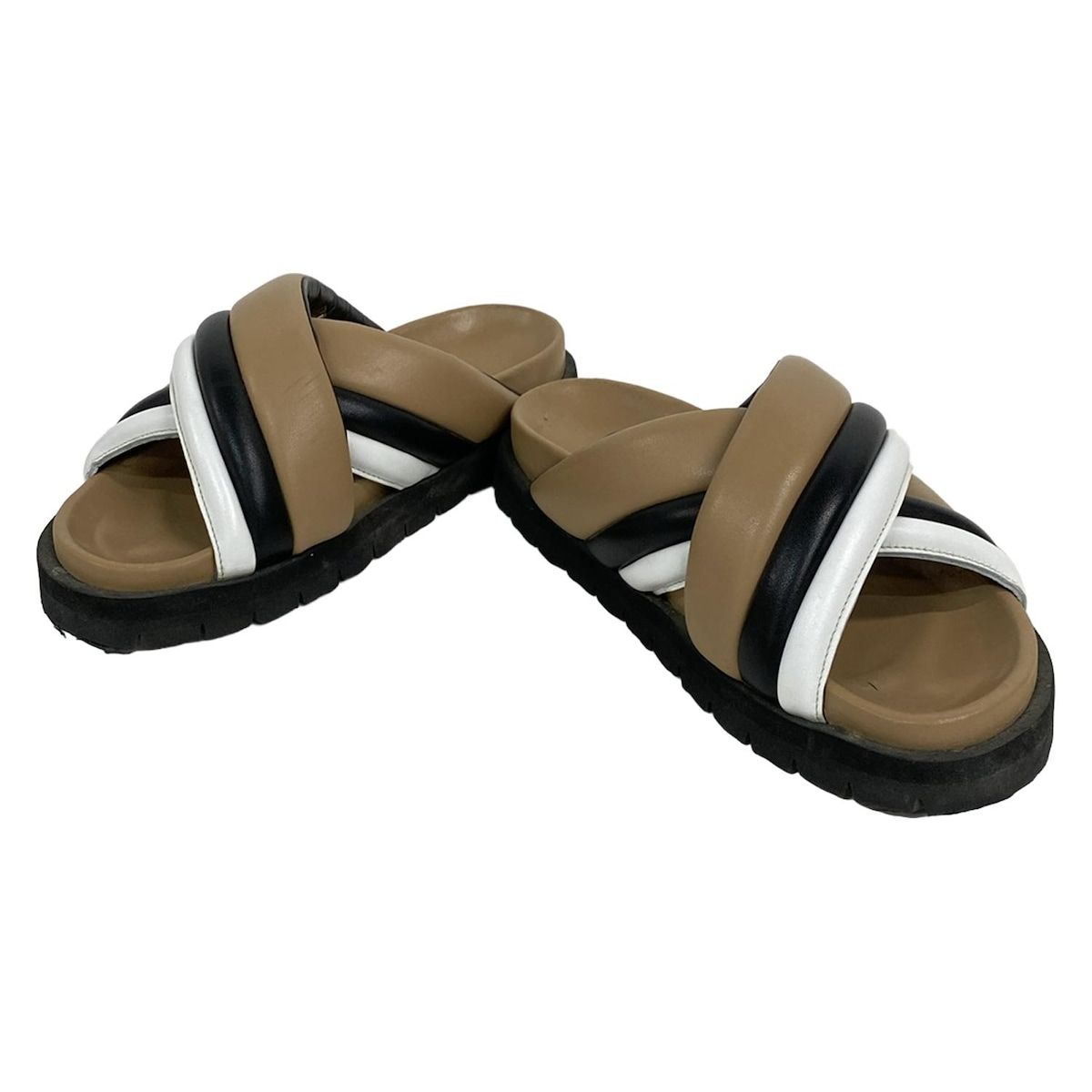 PIERRE HARDY ピエールアルディ サンダル 37 レディース - ライトブラウン×黒×白 レザー