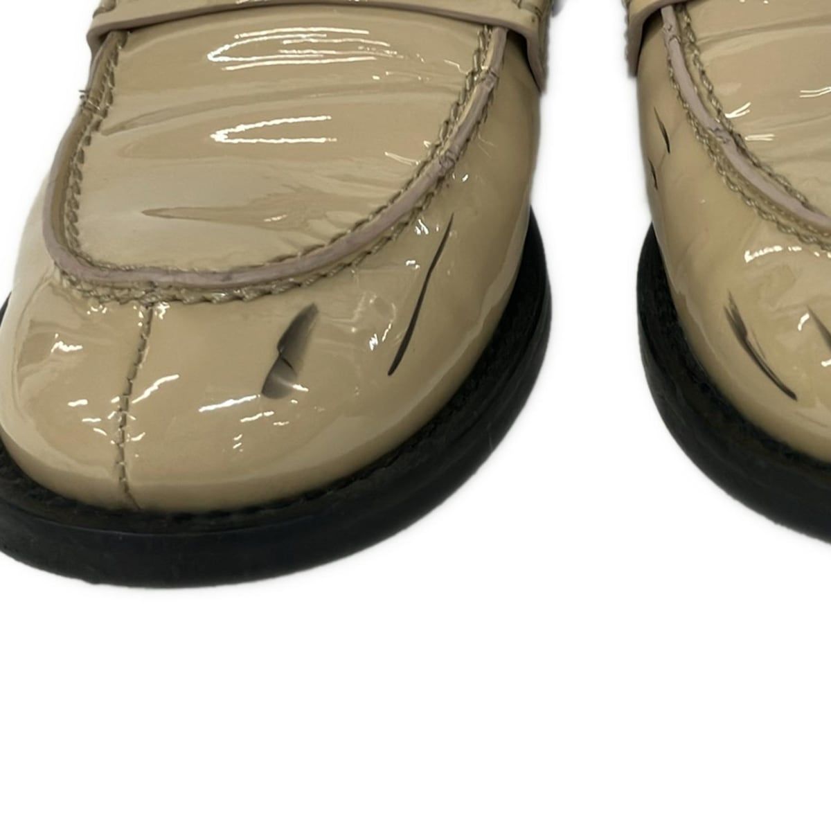  miumiu ミュウミュウ ローファー 37 1|2 レディース ペニーローファー ベージュ レザー ローファー 革靴 靴