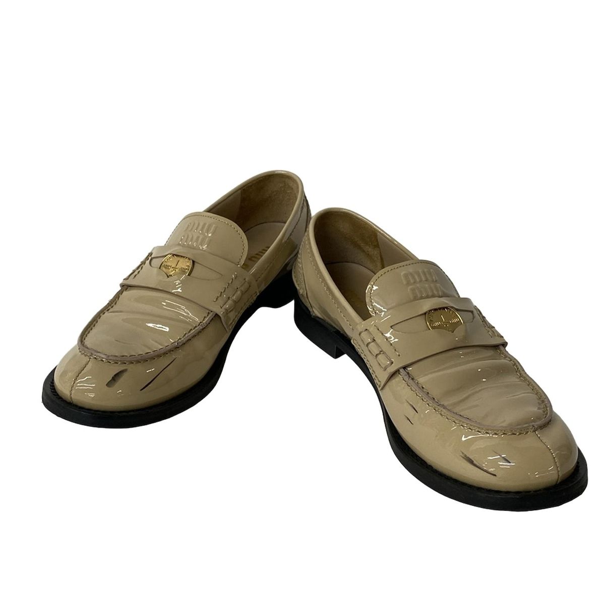 miumiu ミュウミュウ ローファー 37 1 2 レディース ペニーローファー ベージュ レザー