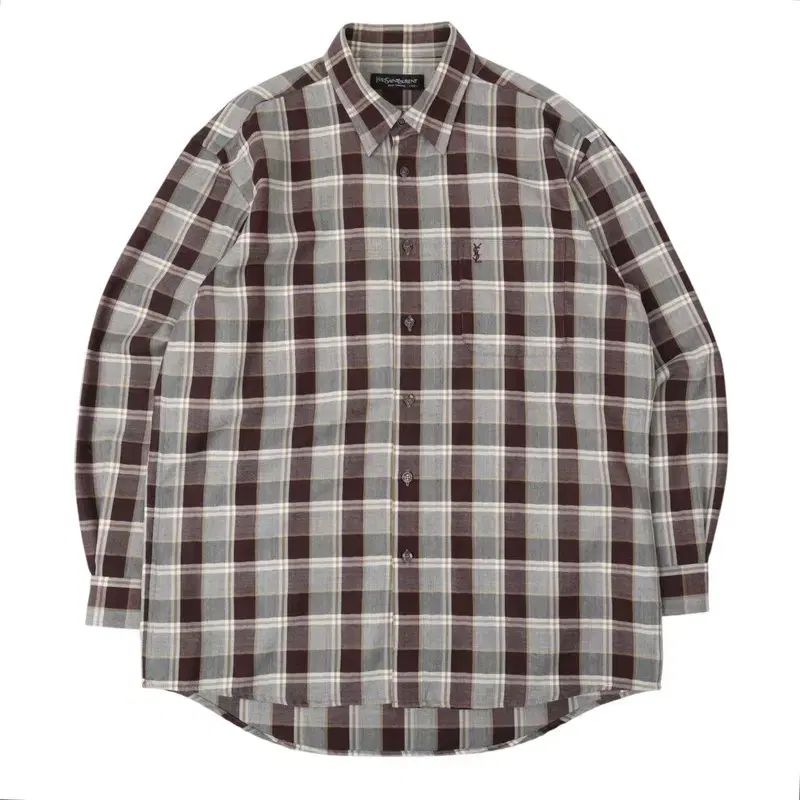 YVES SAINT LAURENT イヴ・サンローラン プール オム ブラウン プレイド CHECK シャツ