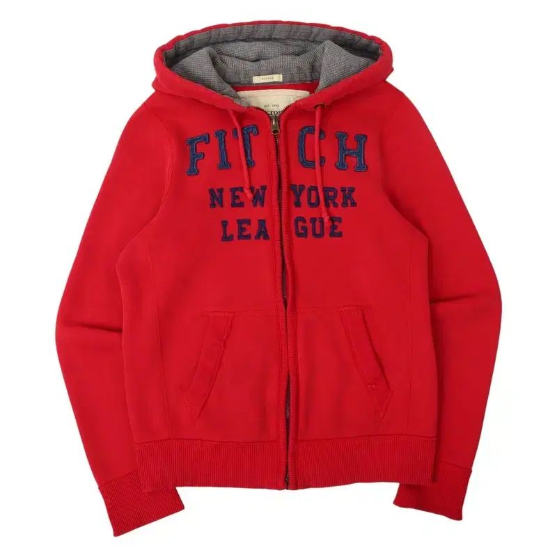 アバクロンビー レッド エンブロイダード ヘビー フードジップアップ