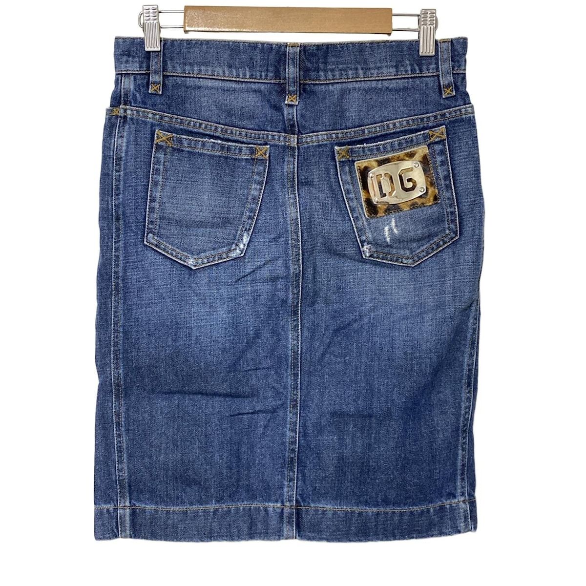 DOLCE-GABBANA ドルチェアンドガッバーナ スカート サイズ40 M レディース - ブルー ひざ丈 デニム 一部ハラコ ダメージ加工