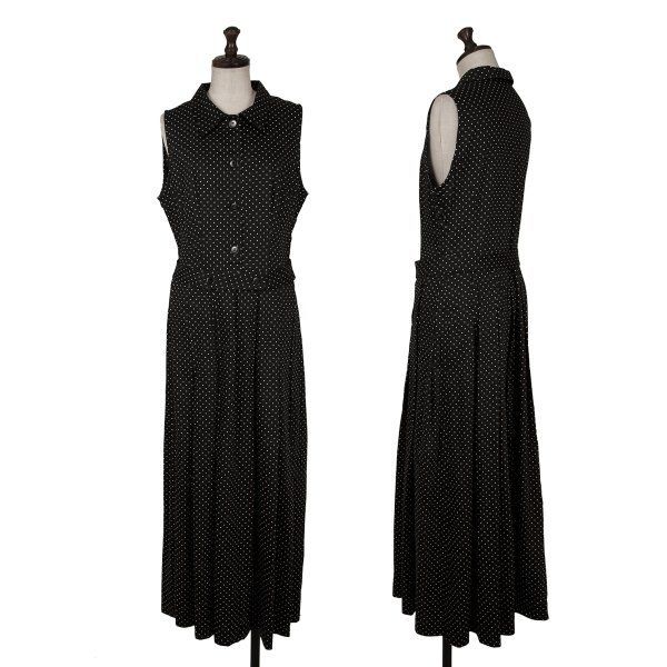 アニエスベーagnes b. ピンドットノースリーブシャツワンピース 黒白M位