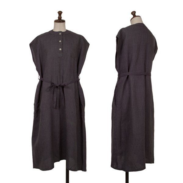 コムデギャルソンCOMME des GARCONS ウエストコードプルオーバーストライプワンピース 紫M位