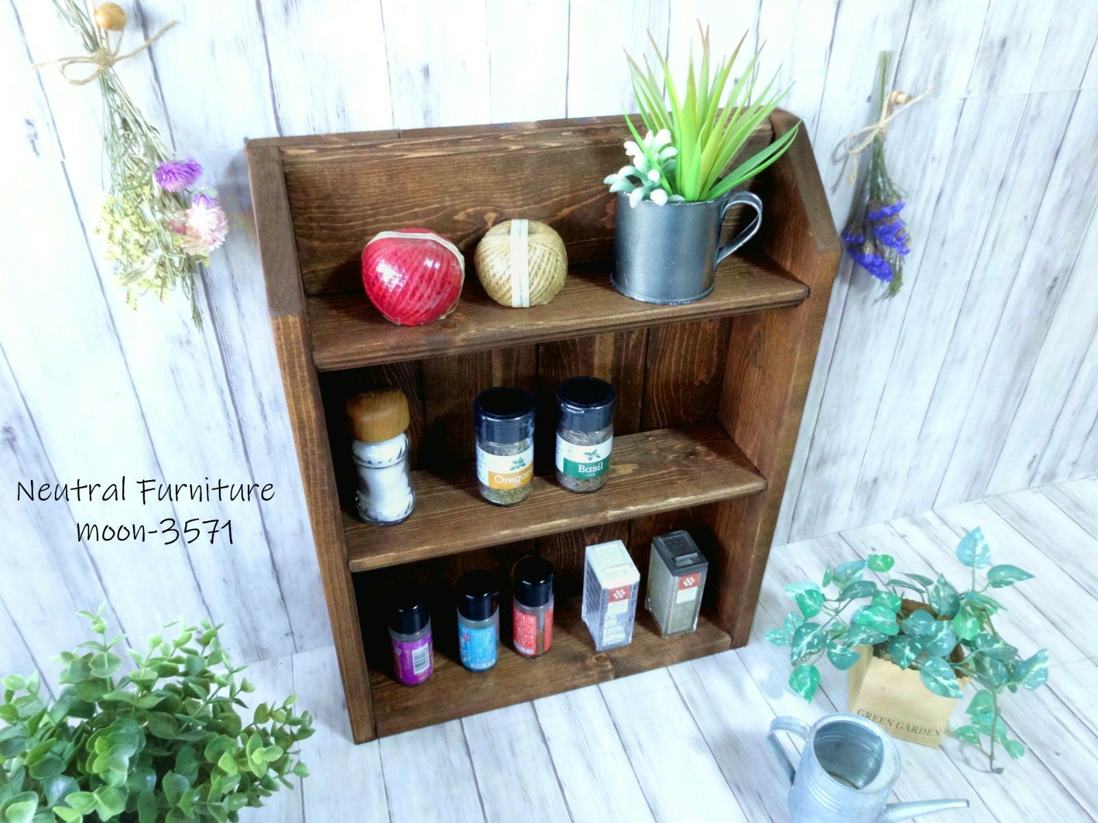 ハンドメイド ルーフシェルフ （チーク色×ナチュラル）