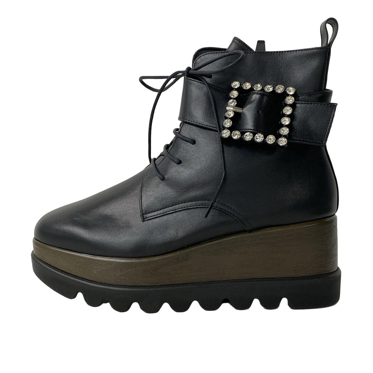 オセアニカ ショートブーツ JP 24 レディース - 黒 ラインストーン レザー