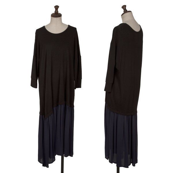 ワイズY s 異素材切替ワンピース 黒紺1