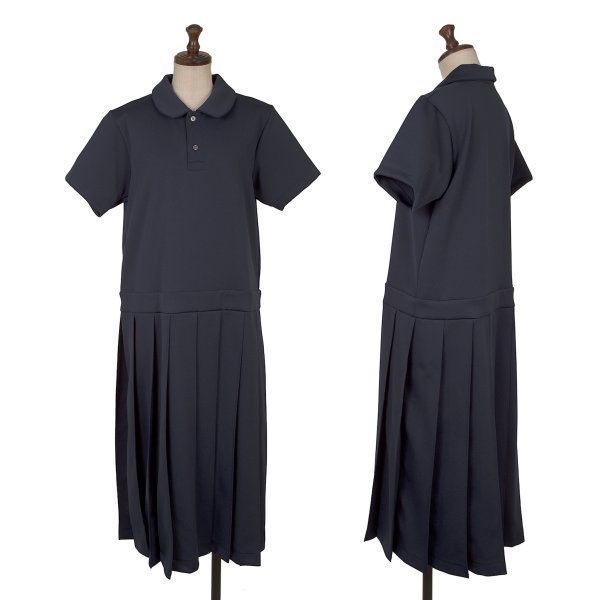 コムデギャルソン ガールCOMME des GARCONS GIRL ポリラウンドカラープリーツポロシャツワンピース 紺L