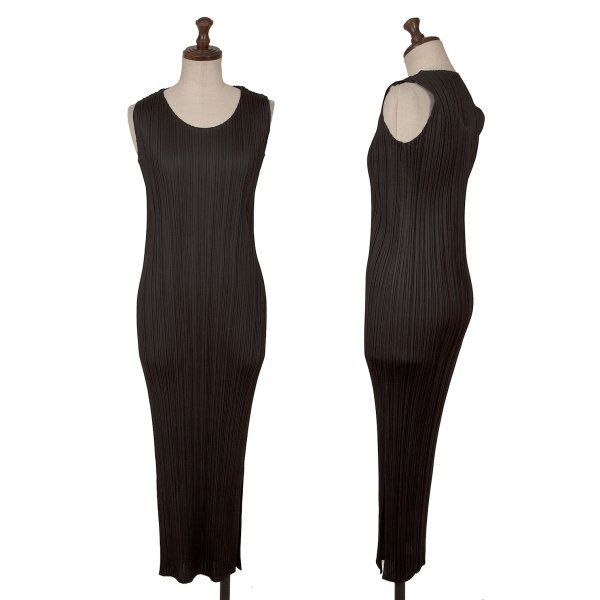 プリーツプリーズPLEATS PLEASE ノースリーブマキシワンピース 黒1