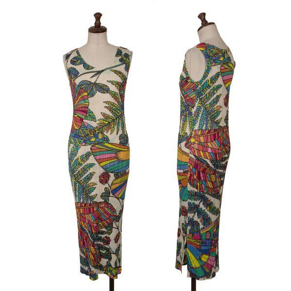 プリーツプリーズ　カラフルプリントノースリーブワンピース プリーツプリーズPLEATS PLEASE マルチカラーボタニカルプリント