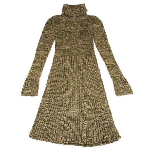 ディーアンドジーD G アンゴラ混紡タートルネックニットワンピース カーキベージュL