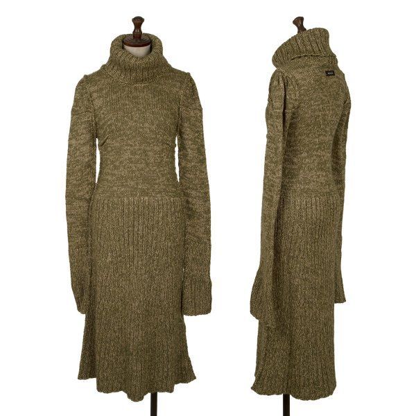 ディーアンドジーD-G アンゴラ混紡タートルネックニットワンピース カーキベージュL
