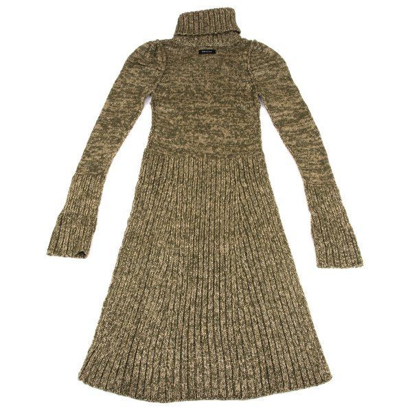 アンゴラ混紡タートルネックニットワンピース カーキベージュL