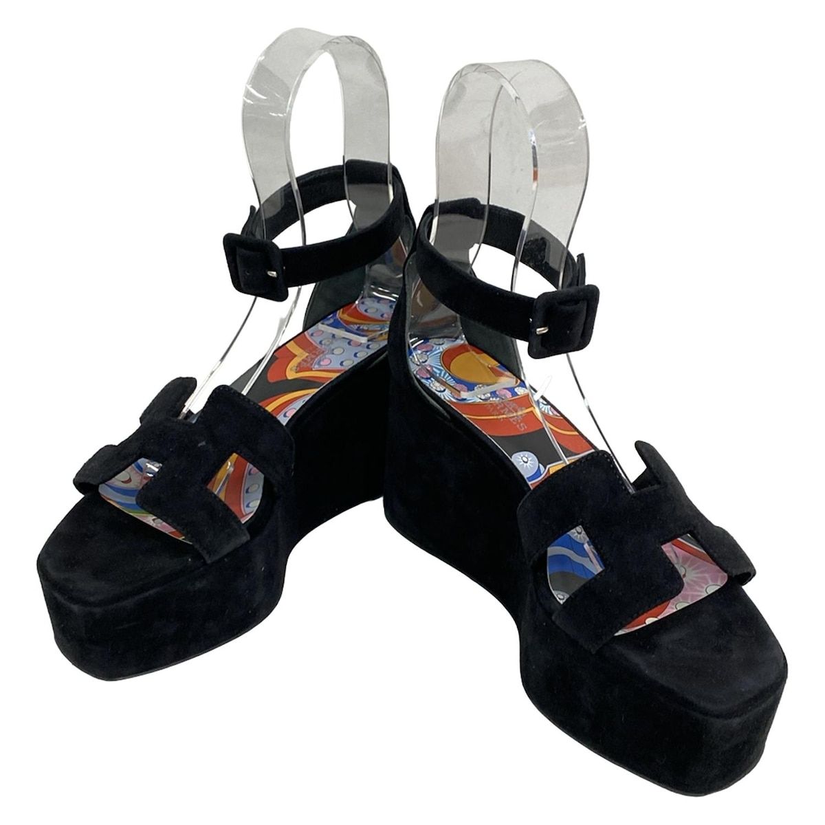 HERMES エルメス サンダル 37 レディース エオレ35 黒 ウェッジソール