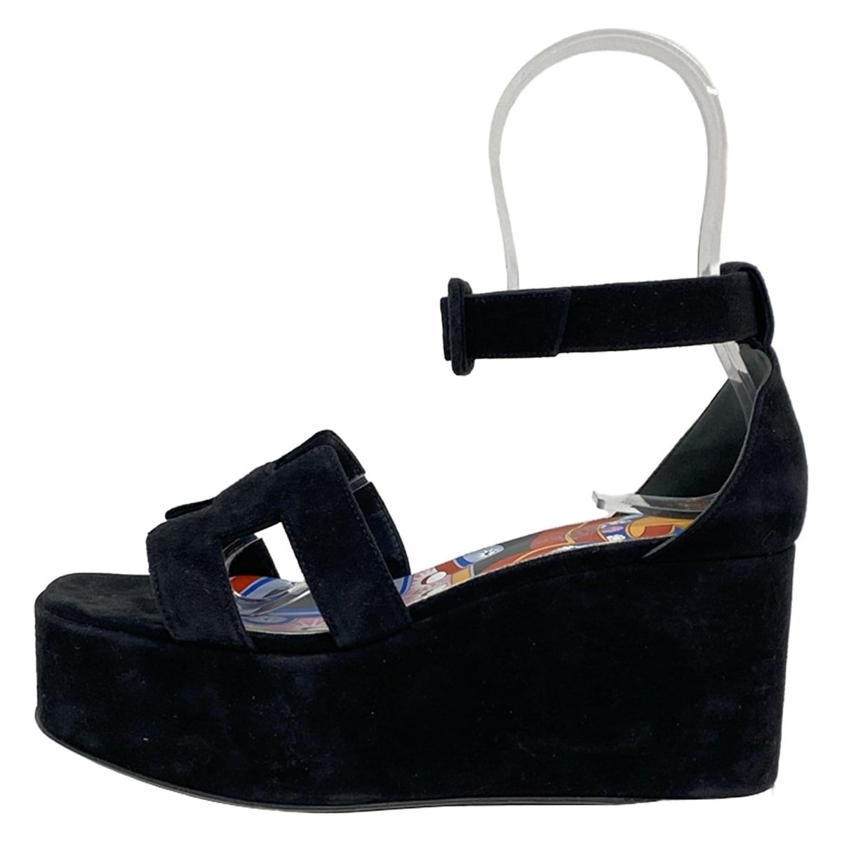 HERMES エルメス サンダル 37 レディース エオレ35 黒 ウェッジソール