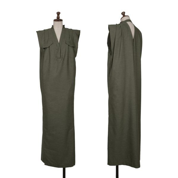 アンスリードUN 3 D. ポリタックショルダーフラップノースリーブワンピース カーキ38