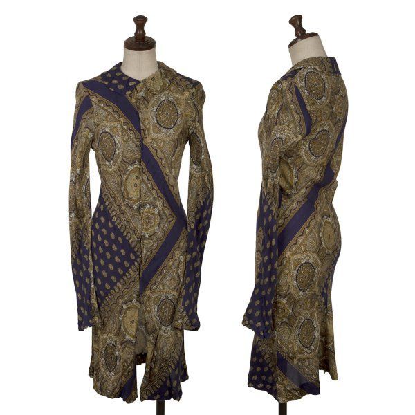 コムデギャルソンCOMME des GARCONS ホック留ペイズリーシャツワンピース 青ベージュ他M