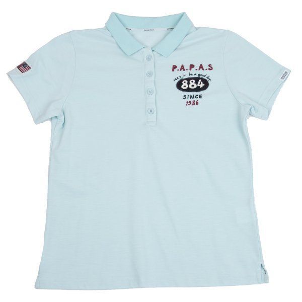 パパスプラス ゴルフPAPAS PLUS GOLF ポリ混刺繍パッチポロシャツ 水色