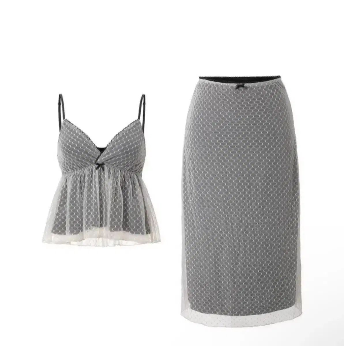 threetimes sheer dot top skirt set シアー ドット