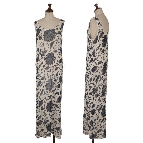 ヨウジヤマモト ファムYohji Yamamoto FEMME フラワープリントメッシュノースリーブワンピース オフ紺S