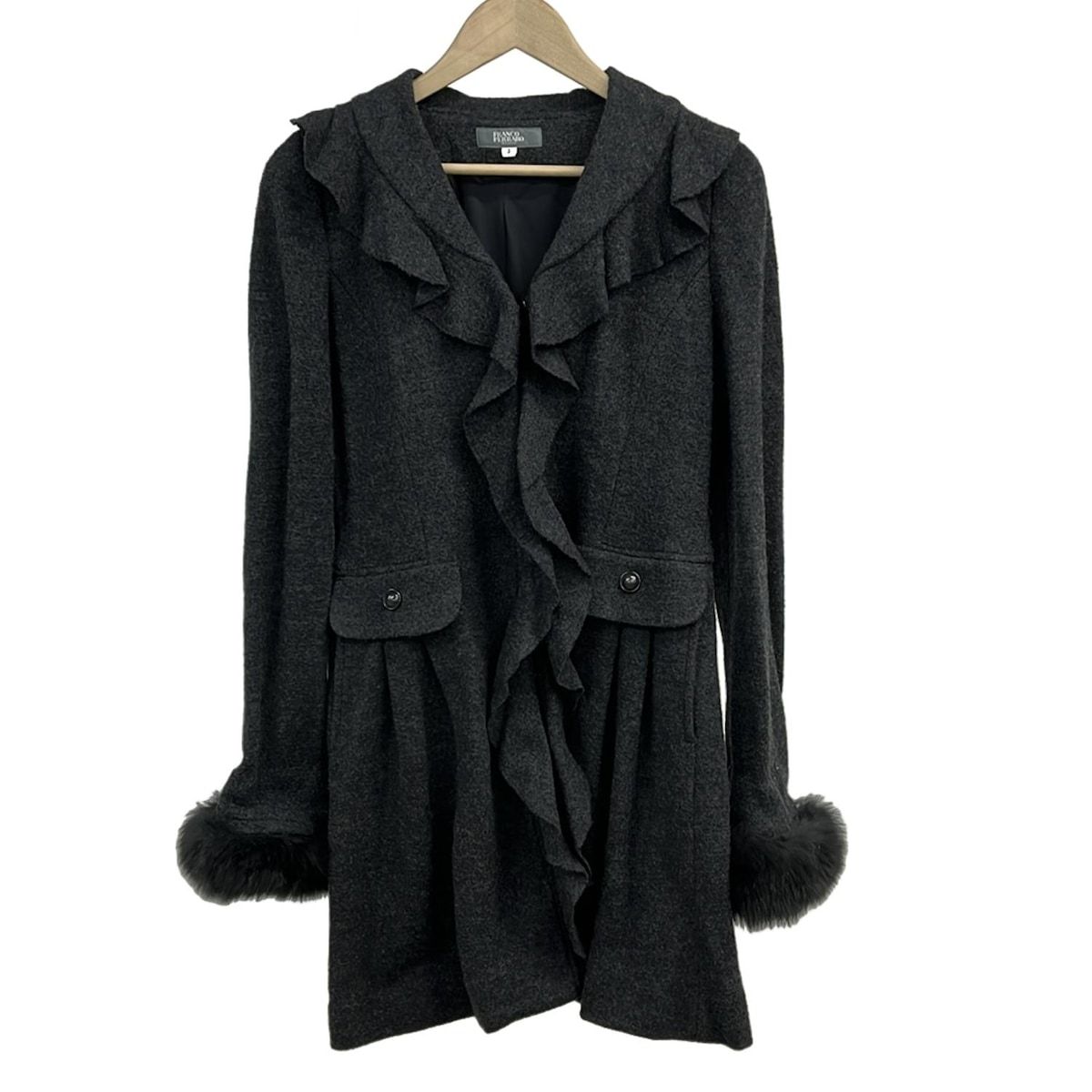 FRANCO FERRARO フランコフェラーロ コート サイズ3 L レディース ダークグレー 長袖 フォックス フリル 秋 冬