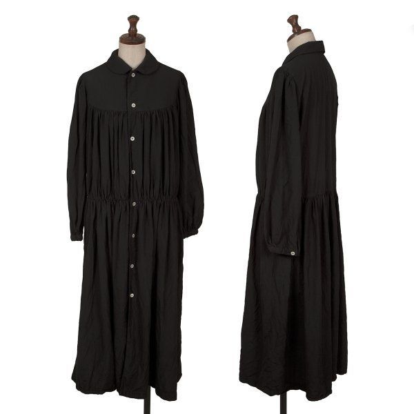 コムコム コムデギャルソンCOMME des GARCONS ポリギャザー切替シャツワンピース 黒M