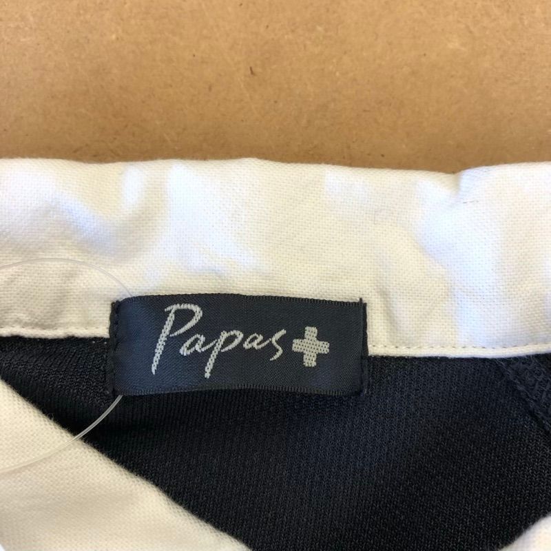 パパスプラス PAPAS＋ ポロシャツ 半袖 ワッペン ロゴ入り 日本製 紺