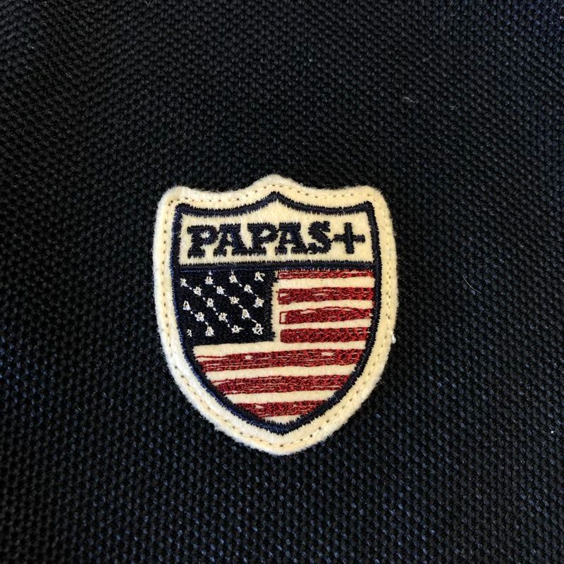 パパスプラス PAPAS＋ ポロシャツ 半袖 ワッペン ロゴ入り 日本製 紺